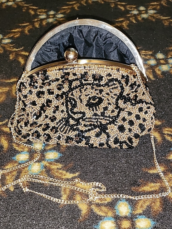 Source Unknown Handbags - Source Unknown Beaded Leopard Clutch in Gold and Black